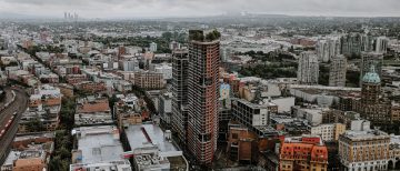 Aerial photograph of downtown Vancouver, looking towards the Downtown East Side