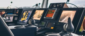 Control panels on a ship's bridge