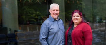 Sean Buxton and Jen Pelletier, Mechanical Engineering staff recipients of 2023 President's Staff Awards.