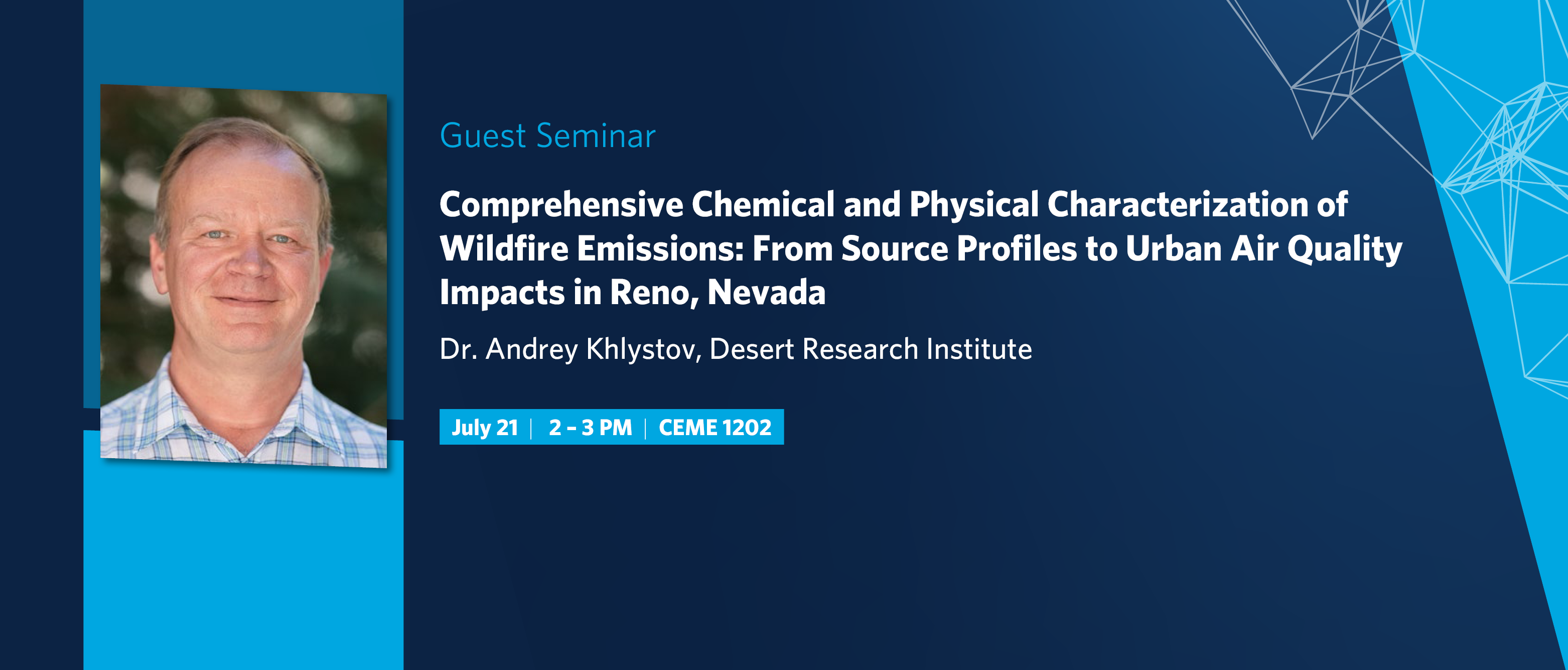 Guest speaker Dr. Andrey Khlystov presents a seminar on wildfire emissions, July 21, 2025